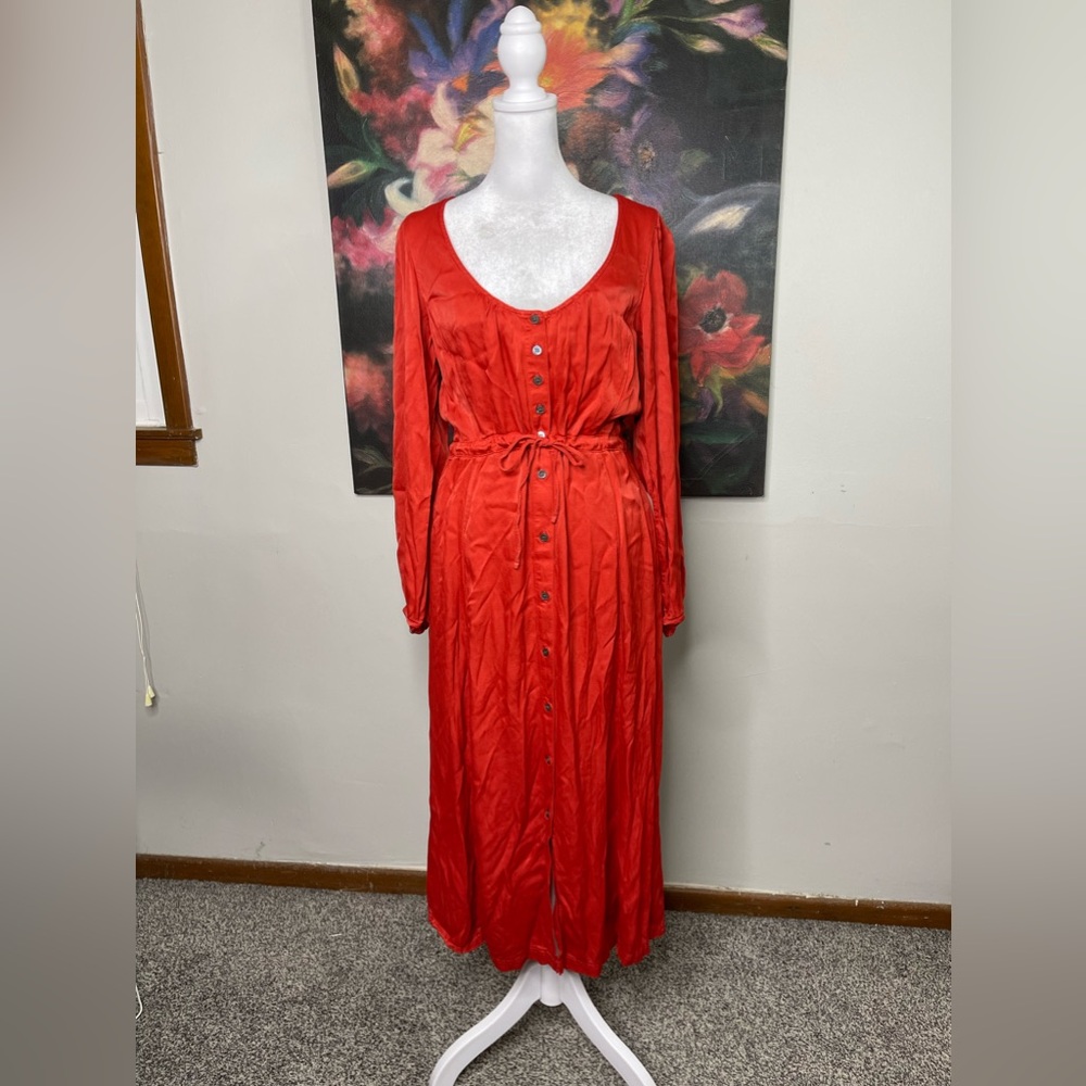 Raquel Allegra Red Silk Midi Dress Sz 2 US 8-10 Quiet Luxury Retail 495 - Picture 2 of 12